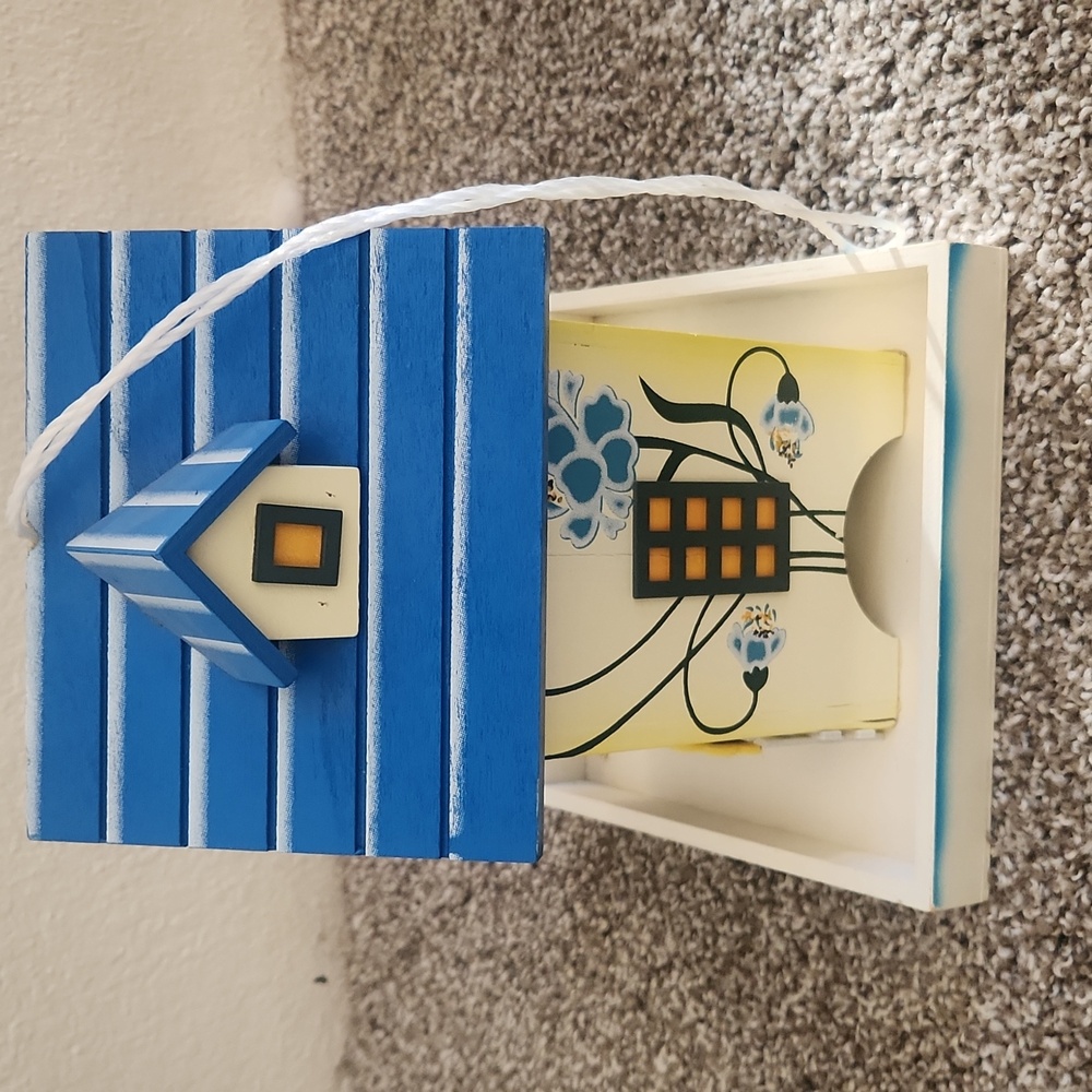 Blue and Yellow Decorative Birdhouse Feeder - Picture 5 of 7